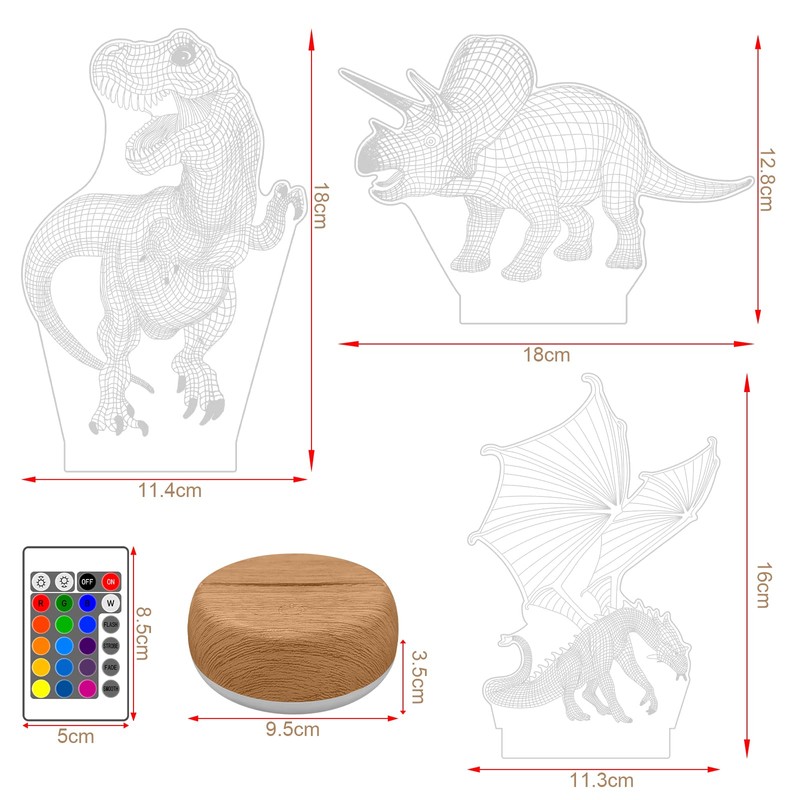 YATOSEEN Dinosaur 3D Illusion Lamp, Dinosaur Night Lights with 16