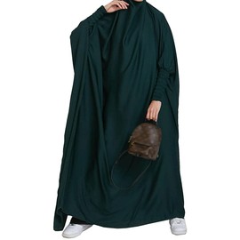 BOJON Women's Muslim One Piece Prayer Dress for Women Abaya Dress Islamic Middle East Dubai Turkey Maxi Abaya Kaftan with Hijab Dress in Full Length, Deep Green