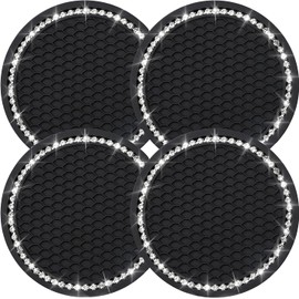 Bling Car Cup Coasters, Crystal Car Cup Holder Coaster, Rhinestone Universal Vehicle Anti Slip Car Insert Coaster, Suitable for Most Car Interior, Car Accessories for Women, 【Black diamond-4PCS】