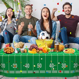Liwidon Football Tablecloth, Football Party Decorations 2 PCS Disposable Football Table Cloth Plastic Football Table Cover for Birthday SuperBowl Games Tailgates Supplies Football Party Decoration 108" x 54"