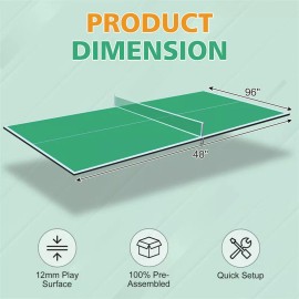 Unbranded 8FT Green Mid-Size Foldable Table Tennis Conversion Top Ping Pong Table Indoor