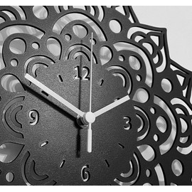 Instant Karma Clocks Wall Clock Mandala Flowers Artwork Decoration Chakra Art Gift, Black, 30 cm