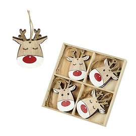 Heaven Sends Wooden Reindeer Christmas Tree Decorations x 8