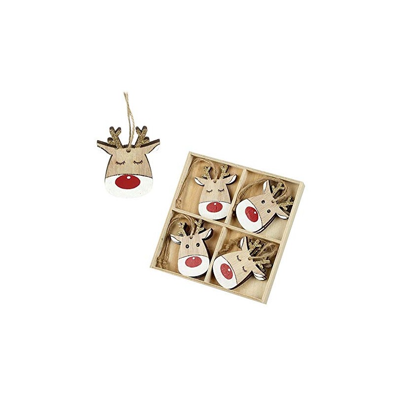 Heaven Sends Wooden Reindeer Christmas Tree Decorations x 8
