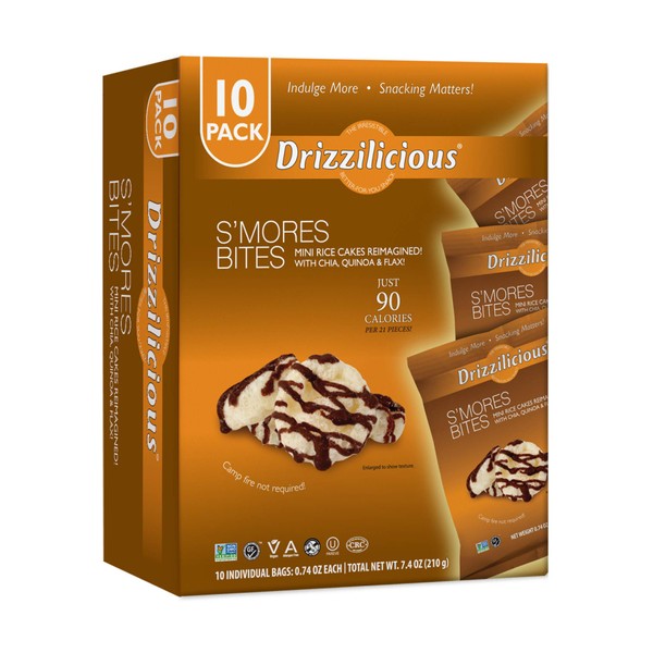 Drizzilicious S'mores 10 Pack | Mini Snack Chocolatey Rice Cakes | Vegan Air Popped Chia, Quinoa, Flax Smore Snacks