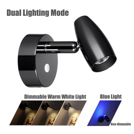 Obeaming RV Reading Light 12V Swivel LED Spotlight with Quick USB Charger & Blue Nightlight, Camper Van Travel Trailer Bedroom Reading Light, 3-1/2" Length,12-24VDC Hard-Wired (Gloss Black)