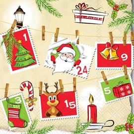 IHR Ideal Home Range Cocktail Napkins Disposable 3-Ply Paper Party Napkin Pack, 5" x 5", Advent Calendar, 20-Count