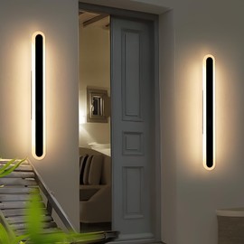 Daoseolo 2 Pack 31.4inch Modern Outdoor LED Wall Sconce, 3000K Warm White, Black Oval Exterior Wall Light Fixture, 31W, IP65 Waterproof Long Strip Led Lighting for Porch, Patio, Garage, Yard