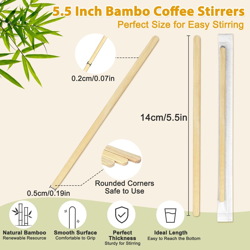 EZYoutdoor 5.5 Inch Individually Wrapped Coffee Stir Sticks, 200 Pack