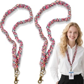 2-Pack Teacher Scrunchie Lanyards for ID Badges Keys Floral Retractable Keychain Holder for Women Ladies Cute Neck Stretchy Lanyards for Teachers, Nurses and more