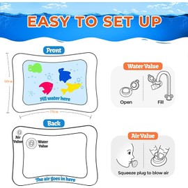 Aufblasbare Wassermatte,Wasserkissen Aufblasbare,Wasserspielmatte,Wasserpark Sensorisches Spielzeug Aufblasbare Bauchzeit Matte Wasserspielzeug Spielmatten Spielzeuggeschenk (Quallen)