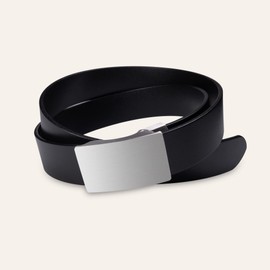 COGURE Genuine Leather Belt, Men's, Italian Leather, No Holes, Auto Lock, Stepless Adjustment, Simple, Business, Casual, Belt 37.4 - 53.1 inches (95 - 135 cm), Gift Box Included, Black