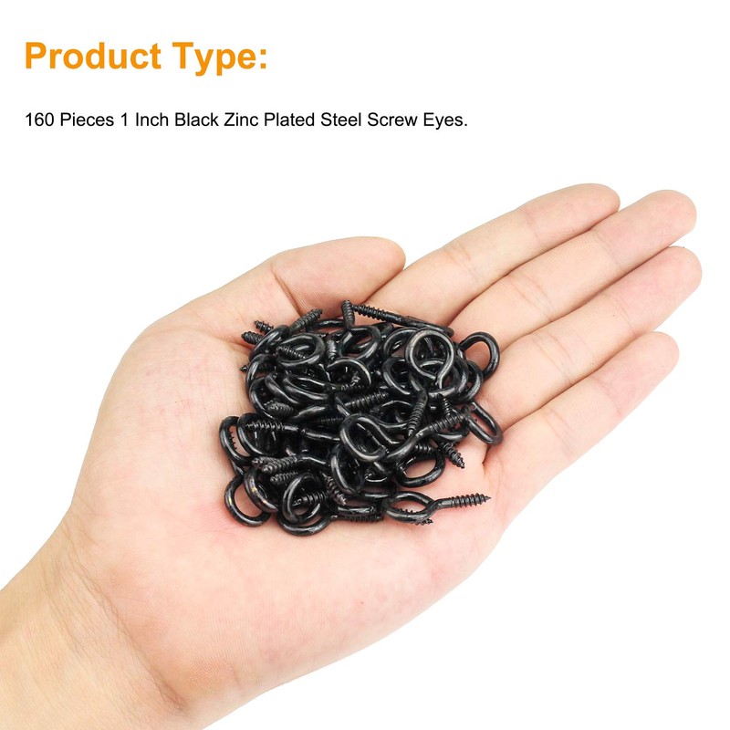 Powlankou 160 Pieces 1 inch Screw Eyes, Black Zinc Plated