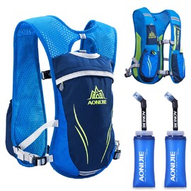 TRIWONDER Hydration Backpack 5.5L Hydration Pack Water Backpack Hydration Vest Running Backpack Water Bag for Cycling Marathon Hiking (Blue - with 2 Soft Water Bottles (350ml))