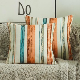 Stripe Patterned Throw Pillow Covers 18x18 Set of 2 Decorative Pillows for Bed Couch Living Room Boho Vintage Room Decor Square Pillow Covers Brown