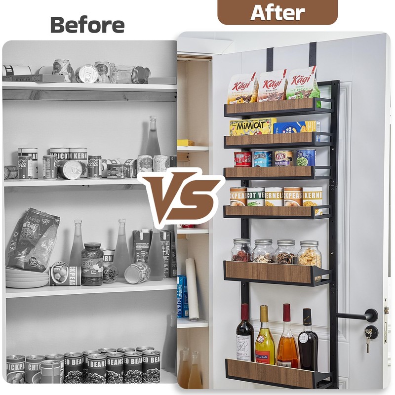 Fulifix Over The Door Pantry Organizer with Solid Wooden Baskets,