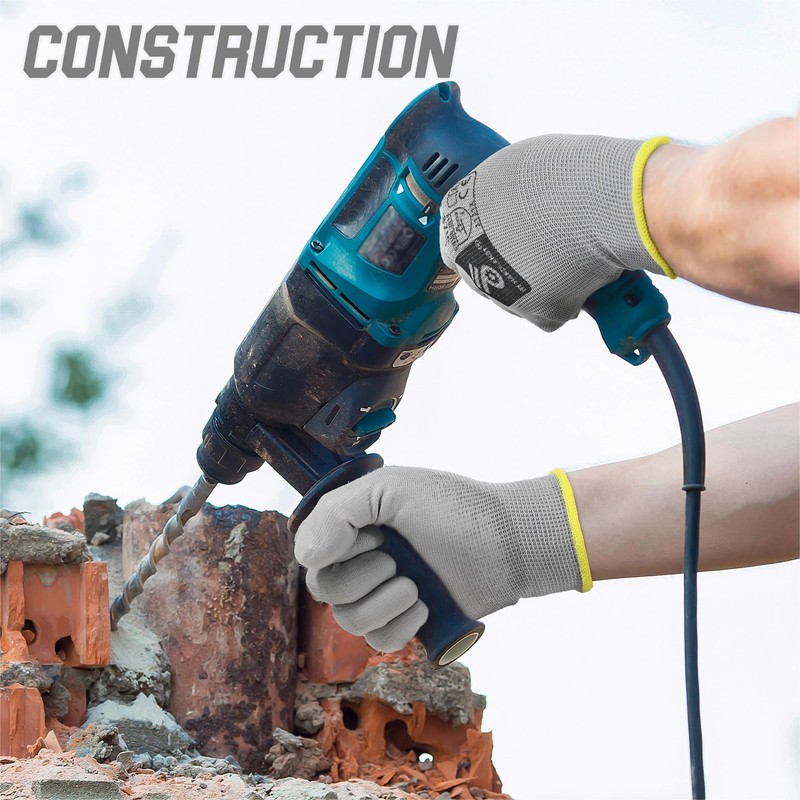 HANDLANDY 12 Pairs PU Coated Nylon Black Protective Work Gloves,