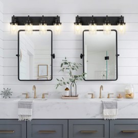 GoYeel Bathroom Light Fixtures Over Mirror, Matte Black Vanity Light 4 Light Wall Sconce Lighting Indoor Farmhouse Bathroom Lamp with Clear Glass Shade for Bedroom Living Room Hallway Kitchen