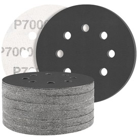 STEBRUAM Pack of 50 Silicon Carbide Sandpaper 125 mm Velcro 7000 Grit Professional 125 Round 8 Hole Wet and Dry Sanding Disc, Best for Metal Cars