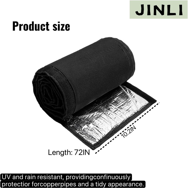 JINLI 3-Layer 600D Oxford HVAC Pipe Insulation Cover, 72x10.2 Inch