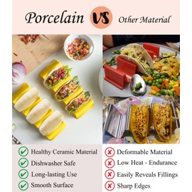 Large Taco Holder Stand, Porcelain Taco Tray with Handles Set of 2 - Perfect for Burritos and Tortillas Holder, Soft or Hard Taco Shell Holder, Keeping Shells Upright - Oven and Grill Safe, Yellow