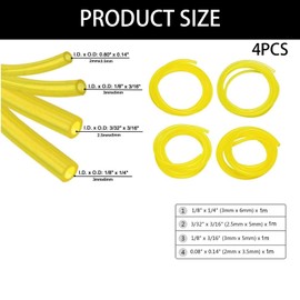4 Sizes Strimmer Fuel Line,Universal Petrol Strimmer Fuel Pipe Line Hose,2X3.5mm,2.5X5mm,3X5mm,3X6mm Engine Filter Tube Kit Replacement for Lawn Mowers Water Pumps Snow Blowers Small Engin,1m Yellow