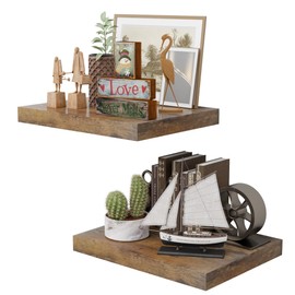 Sumbame Rustic Brown 12 Inch Deep Floating Shelves for Wall Set of 2,Wood Shelving Live Edge Shelves Display for Wall Storage,Bathroom Wall Shelf Decor for Living Room,Bathroom,Bedroom,Kitchen, Office