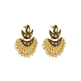 Bodha Traditional Indian Handcrafted Gold Plated Designer Traditional Ethnic Meenakari Kundan Chandbali Earrings Women (SJ_1875_BK)
