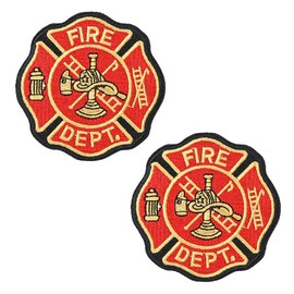 2 Pcs Fire Department Shield Cross Iron on Sew on Patch, Full Embroidered Fire and Rescue Iron on Morale Patch for Backpacks,Clothes,Jacket,Jeans,Cap,Unifrom,Biker Bag