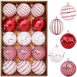 TranquilBliss 15 PCS Christmas Ornaments, 3.14’’ Christmas Ball Ornaments Set, Hanging Balls Decorations for Xmas Tree, Wreath, Garland, Home Decor (Red and White)