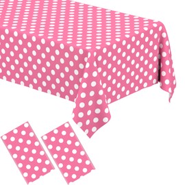 2 Packs Minnie Mouse Table Cloths Pink Polka Dot Tablecloth Disposable Plastic Pink Waterproof Picnic Table Covers Pink and White Dots Minnie Tablecover for Birthday Party 54 x 108 Inch