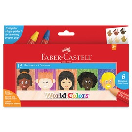 Faber Castell World Colors Beeswax Crayons - 15 Count, 9 Traditional and 6 Skin Color Crayons - Multicultural Crayons for Kids