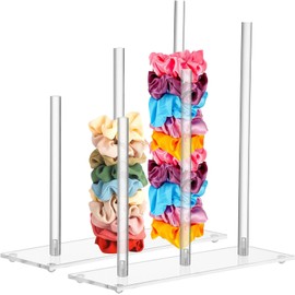 Organizador de Accesorios Cabello de Acrílico Diseño de Tres Palos, Soporte Elegante y Moderno para Coleteros en Tocador, Paquete de 2 Piezas