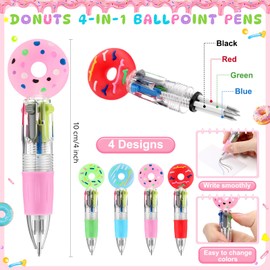 Sayglossy 24 Sets Back to School Student Gifts Donuts Pens Bulk 4-in-1 Multicolor Ballpoint Pen with Emotional Support Cards Teacher Gifts for School Classroom Party Supplies
