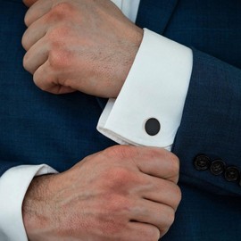 ZEEY Round Black Onyx Cufflinks for Men Women Classic Silver/Golden Men's Cufflink Jewelry Set for Business Wedding Party Formal Events Daily Tuxedo Dress Shirt Accessories (Silver)