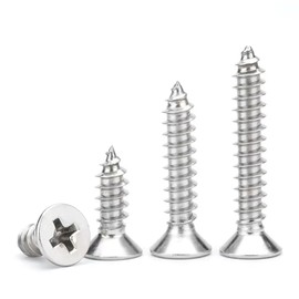 M4 x 80mm Flat Head Wood Self Tapping,Sheet Metal Screws,Phillips Drive Countersunk Wood Screws,304 Stainless Steel （A2-70),GB846,Plain Finish，15 Pcs