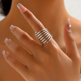 Inateannal Adjustable Open Rings Silver Open Wrap Finger Rings Adjustable Wrap Knuckle Ring Vintage Wire Ring Full Finger Ring Wrap Around Ring Swirl Spiral Flexible Ring