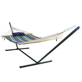 Blue Wave Island Retreat Hammock Set with Blue Stripe Pad Blue Stripe 15-ft