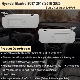 NHILES Left Driver & Right Passenger Sun Visor Compatible with Hyundai Elantra 2017-2020 Without Sunroof Sunshade Replacement Number 85210-F2100-TTX 85220-F2100-TTX Color Gray