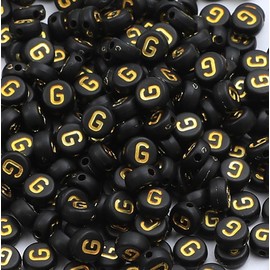 XIENBAOFU 100PCS Letter Beads,4X7mm Acrylic Alphabet Beads,Gold Black Letter G Beads Flat Round Alphabet Beads for Jewelry Making Bracelet Necklace Keychain DIY, SKU3023-G
