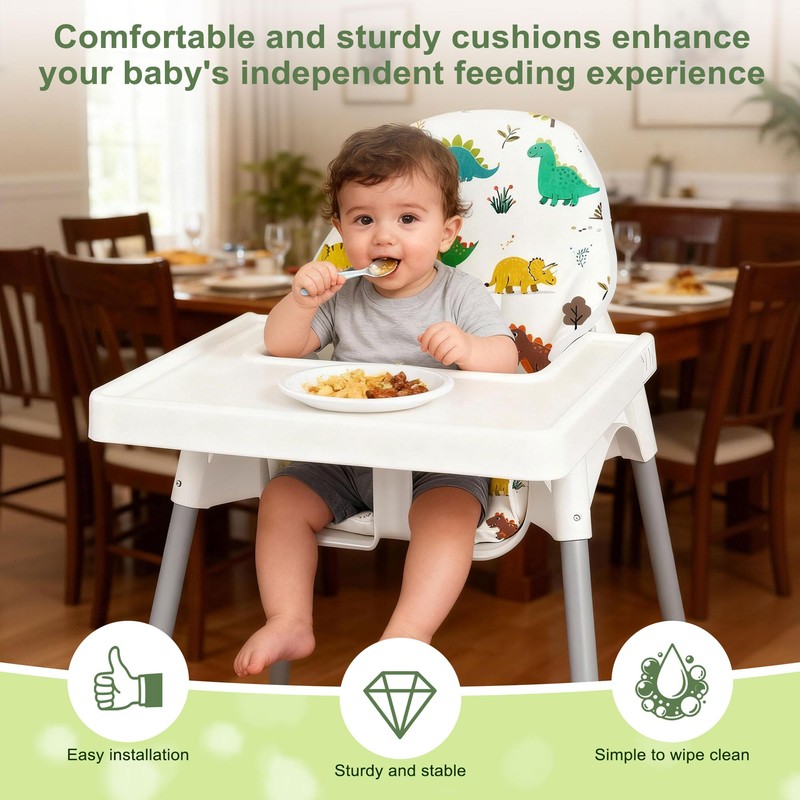 for IKEA High Chair Cushion,with High Chair Pocket Pouch(Dinosaur)
