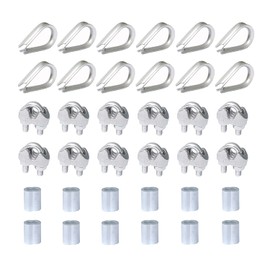 12 Pcs Wire Rope Clip,M3 Stainless Steel Wire Cable Clamp Bolts with 12 Pcs 1/8" Wire Rope Thimbles Loops,12 Pcs Aluminum Crimping Loop Sleeve Clips for Ø 3mm Wire Rope Cable