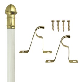 Amazing Drapery Hardware 7/16 Inch White Cafe Rods with Brass Ends, Set of 1 (Hardware Included) - Adjustable Length 28-48 Inches, Easy to Install Metal Rods for Doors, Windows, and Sidelights