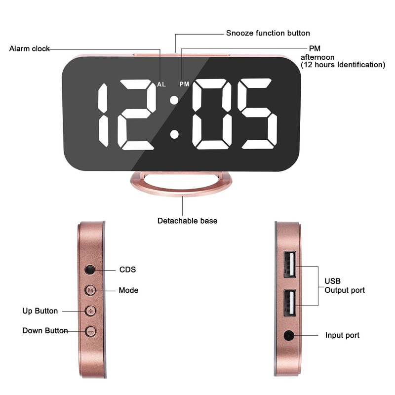 Digital Clock Large Display, Alarm Clock with Dimmable Led Display,