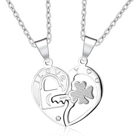 BIYONGDE Stainless Steel Set of 2pcs Key Heart I Love You Puzzle Pendant Necklace for Couples Best Friends Sisters