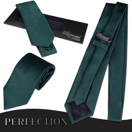 Platinum Hanger Ties For Men Satin Necktie - Mens Solid Color Neck Tie Wedding Neckties (Green)