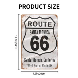 CAIRUO Wall Decor Office Santa Monica Route 66 End Vintage Tin Signs Cars Metal Bar Poster Bar Garage Coffee Club Dorm Restaurant 8x12 inches