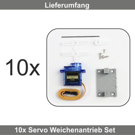 Overdrive-Racing 1-20 x Servo Turnout Drive - Gauge H0, TT, N, Z - Servo Drive Underfloor - SG90, Set: Turnout Drive Complete, Quantity: 10x