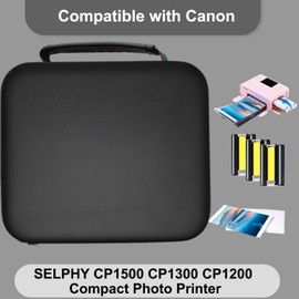 Compatible for Canon Selphy CP1500 CP1300 CP1200 Ink and Paper and Hard Case, KP108 3 Color Ink Cartridges & 108 Sheets 4x6 Photo Paper & Black Case for Selphy CP1500 CP1300 CP1200 Printer Value Pack