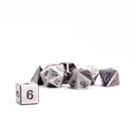 FanRoll by Metallic Dice Games 16mm Metal Polyhedral DND Dice Set: Antique Silver, Role Playing Game Dice for Dungeons and Dragons
